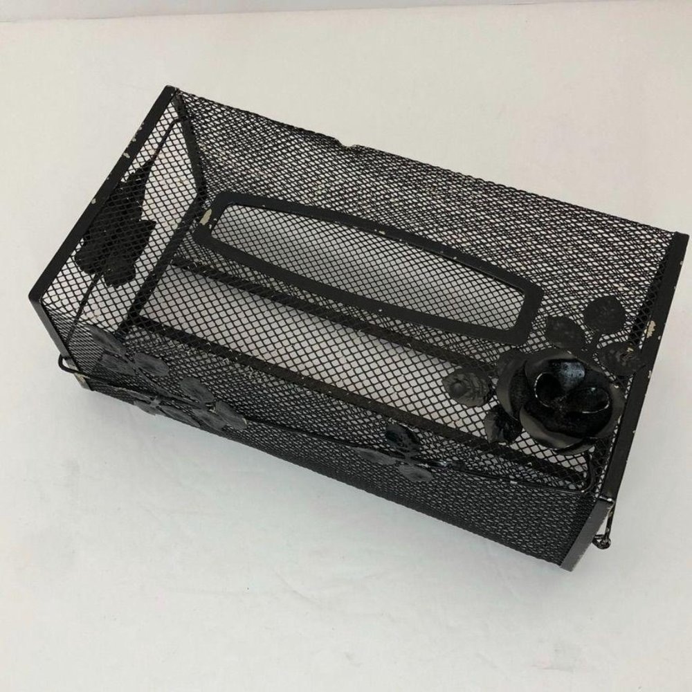 Vintage Brass Painted Black Rose Tissue Box
